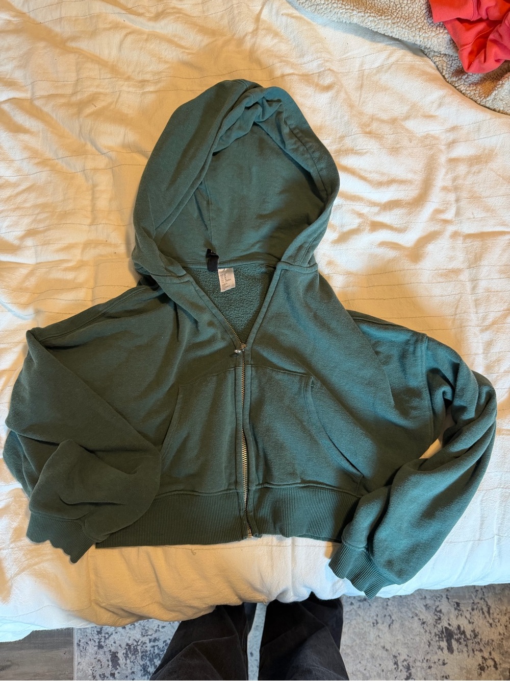 Divided Cropped Hooded Zip Jacket in Forest Green